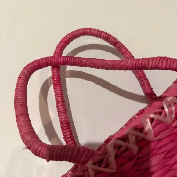 Vintage 1980’s Marlo Pink Floral Embroidered Woven Tote Bag Purse - Picture 12 of 14